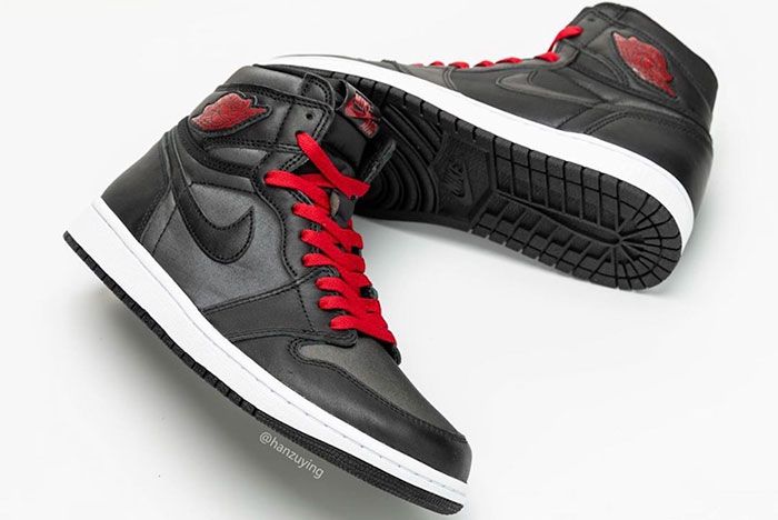 nike air jordan 1 red and black satin trainers