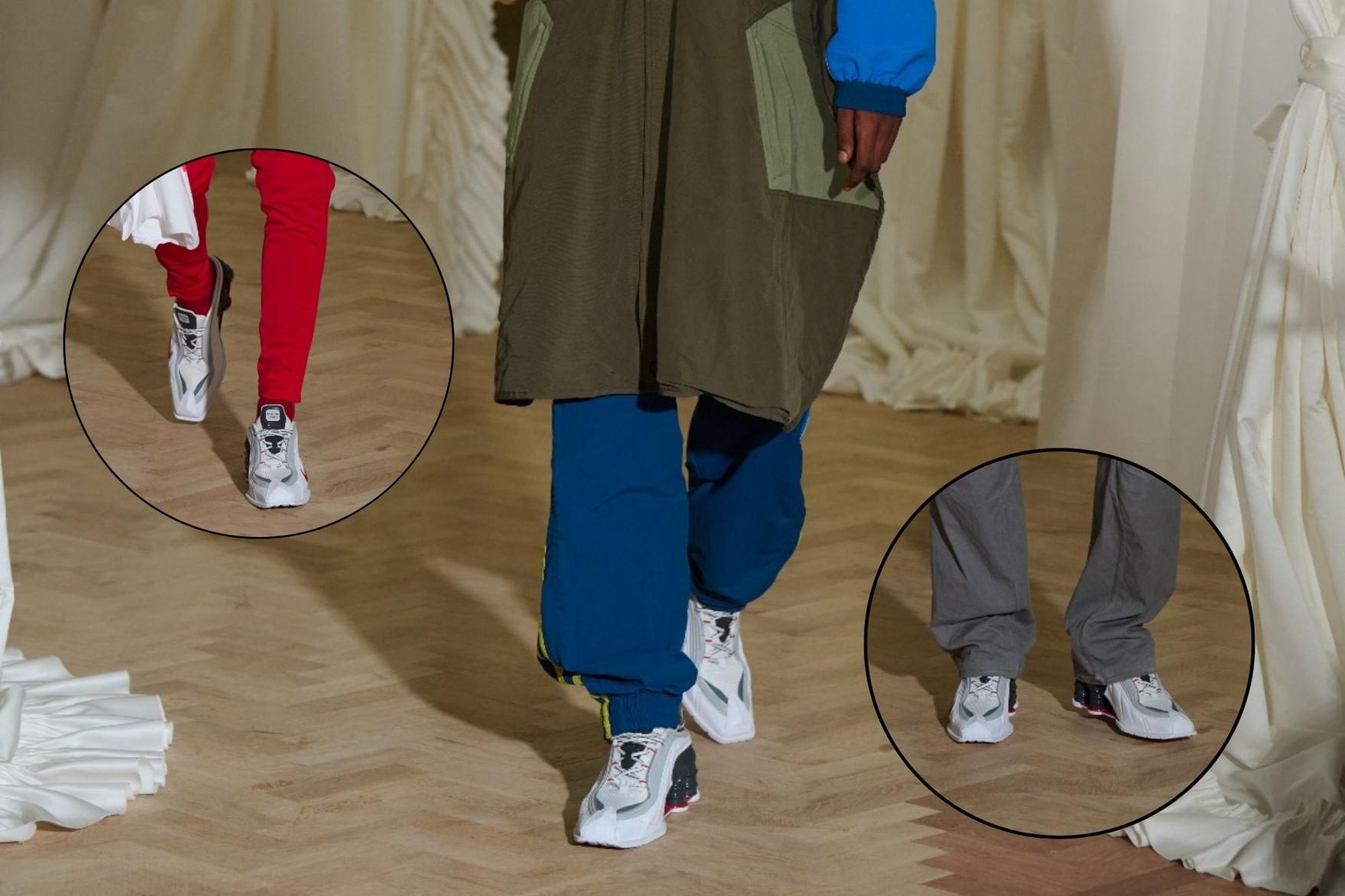 Martine Rose x Nike Shox MR4 sneakers on-foot on runway