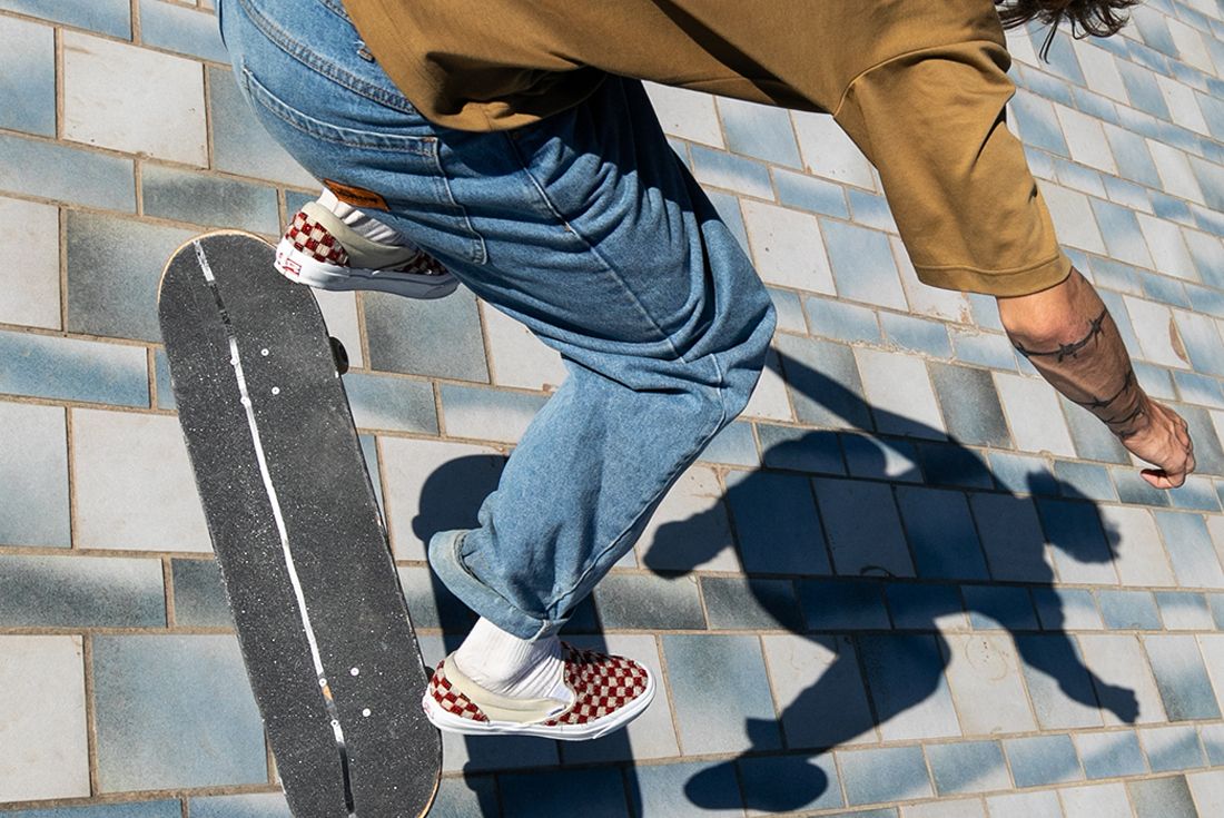 vans slip ons red blue yellow