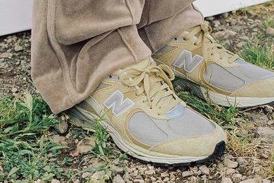 AURALEE x New Balance 2002R in tan and grey