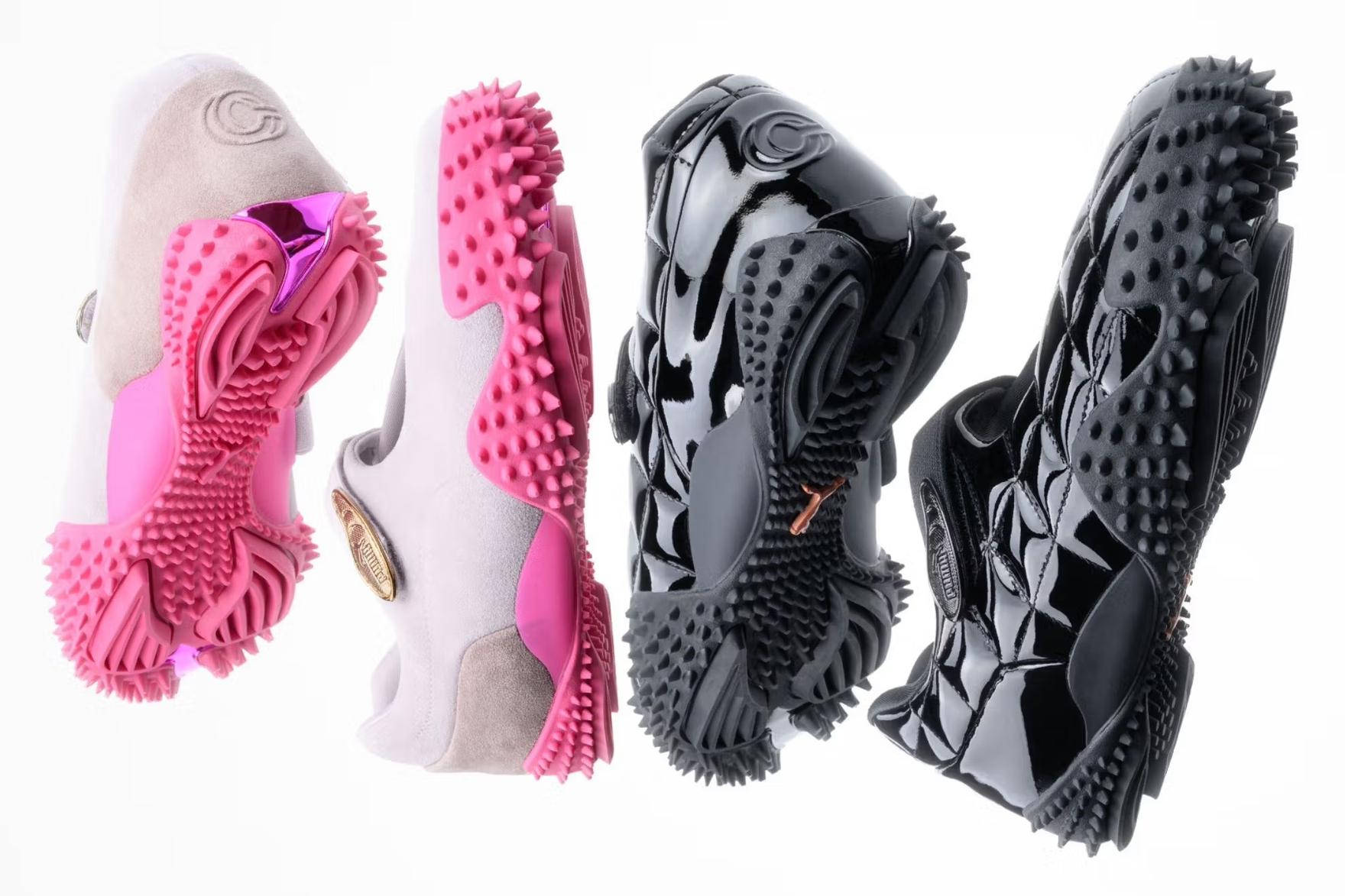 Pink and black spiky-soled sneakers