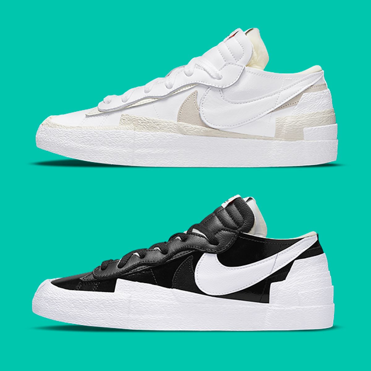 Permanecer Siempre Microprocesador Where to Buy the sacai x Nike Blazer Low 'Black' and 'White' Patent Leather  - Sneaker Freaker