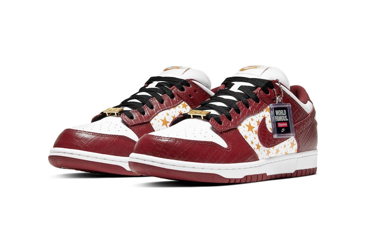 supreme x nike sb dunk low stars barkroot brown
