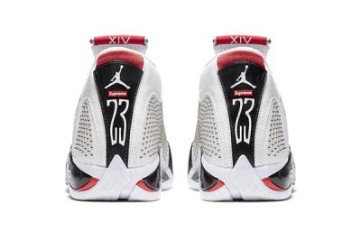 Supreme Air Jordan 14 White University Red Bv7630 106 Release Date Heel