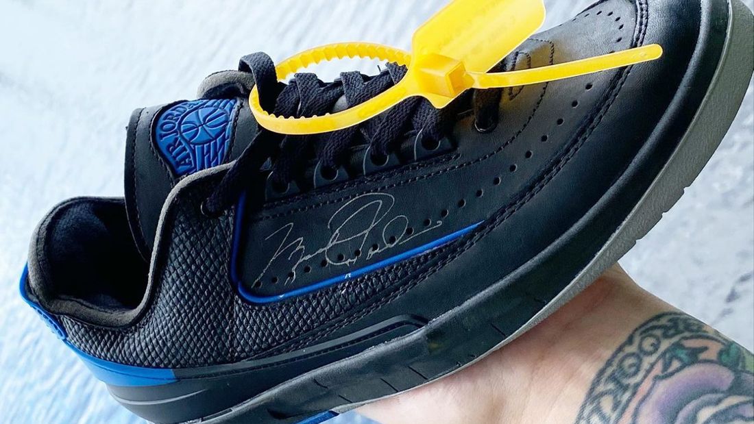 Off-White™ x Air Jordan 2 Low Black/Blue On-Foot Look