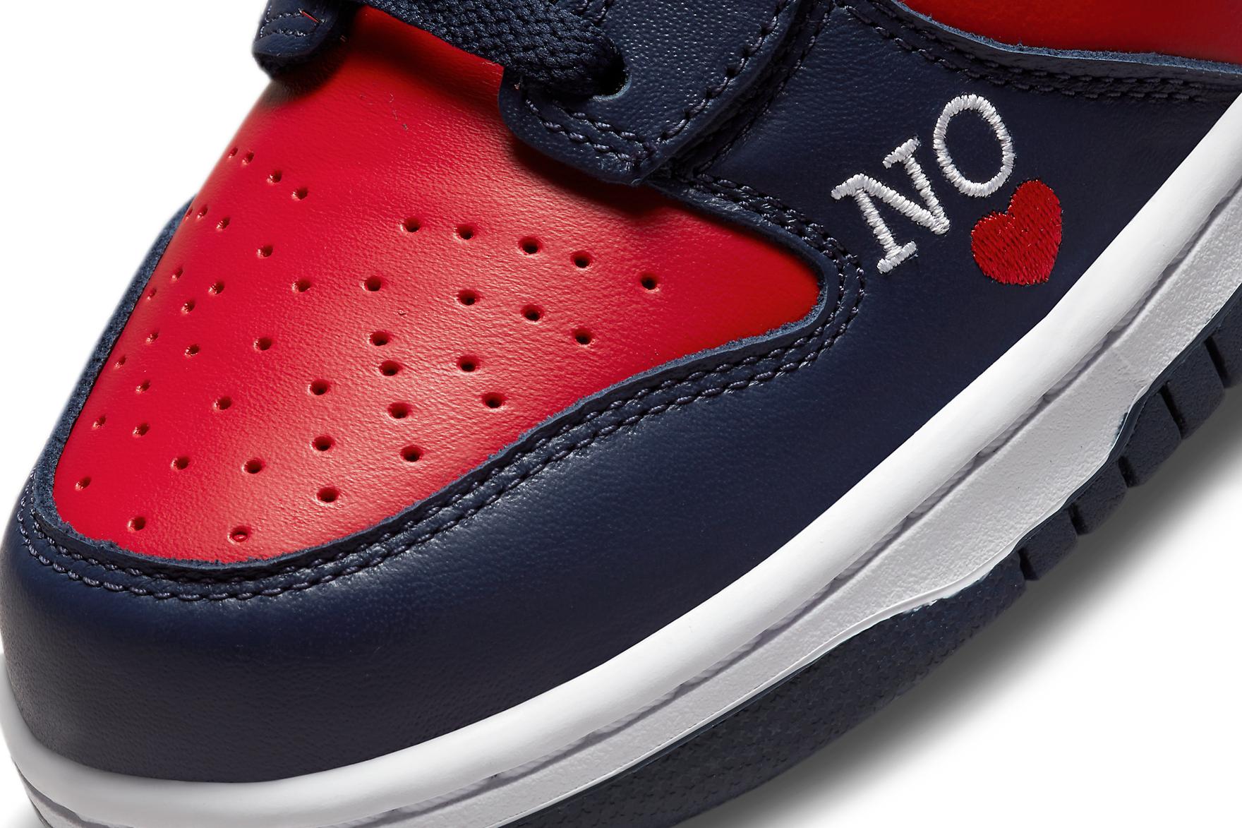 Supreme x Nike SB Dunk High 'By Any Means' in Navy/Red