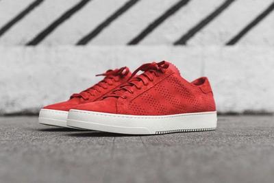 Off White Perforated Striped Sneaker Red 1