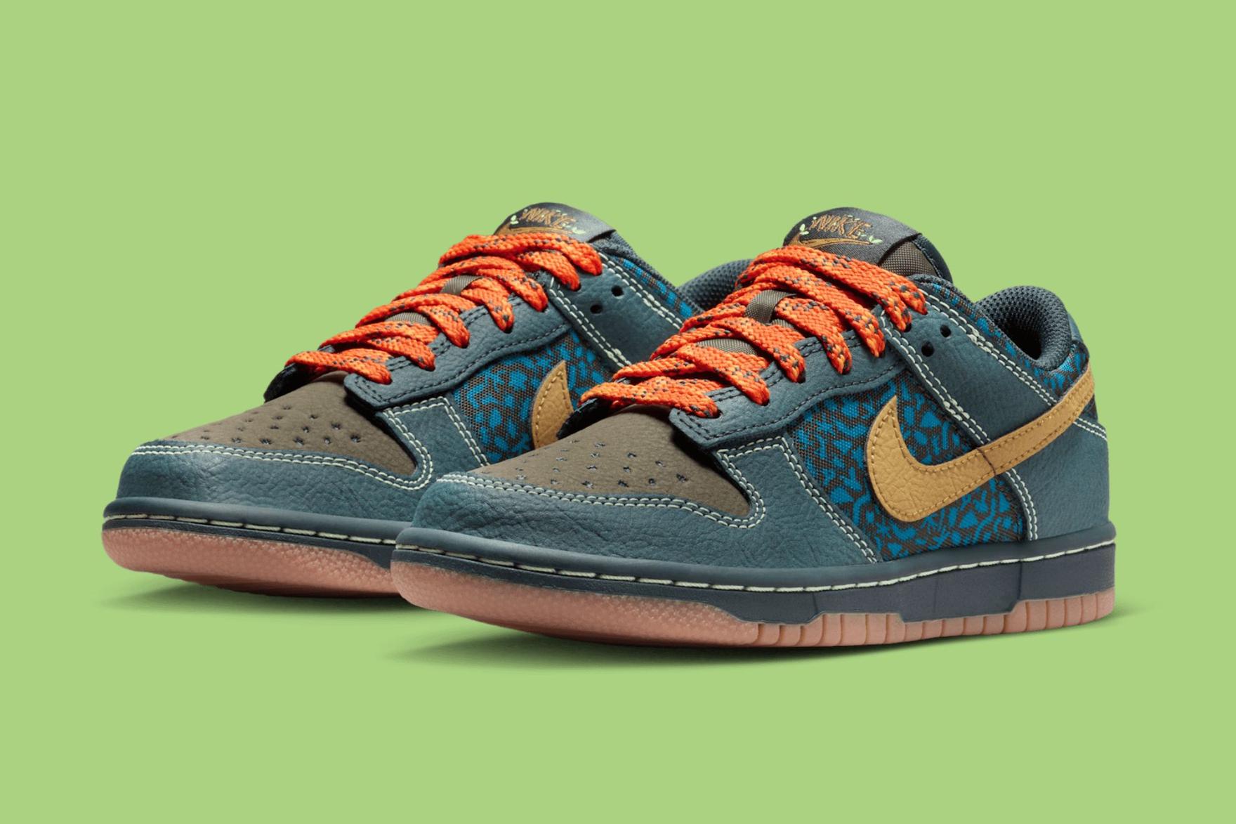 Gree orange and brown kids Nike Dunk Low sneakers