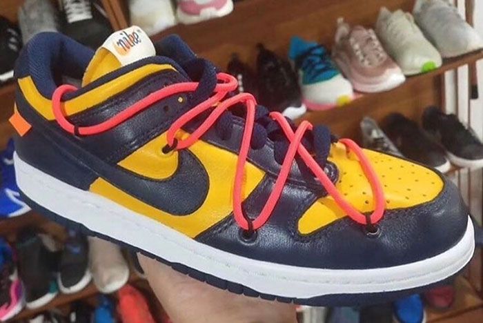 nike x off-white dunk low university gold  and  navy