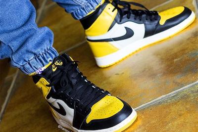 Air Jordan 1 Yellow Toe On Foot