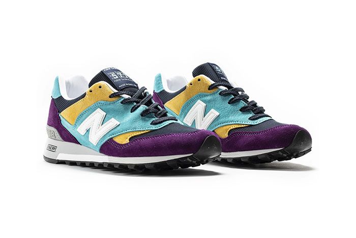 New Balance 577 Made In England Purple Blue Yellow Black Front Angle