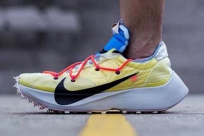 Off White Nike Vapor Street Yellow On Foot Left Side Shot