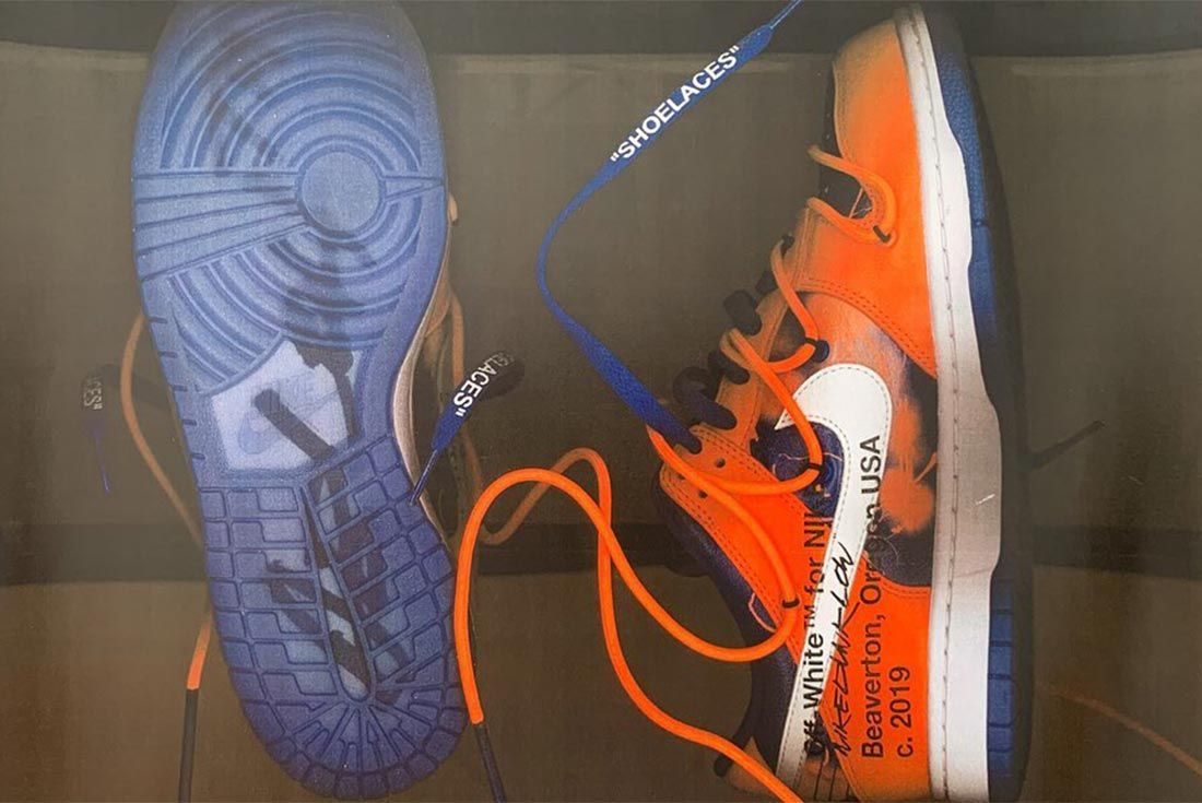 Virgil Abloh Nike Dunk Orange Lateral Sole Side Shot