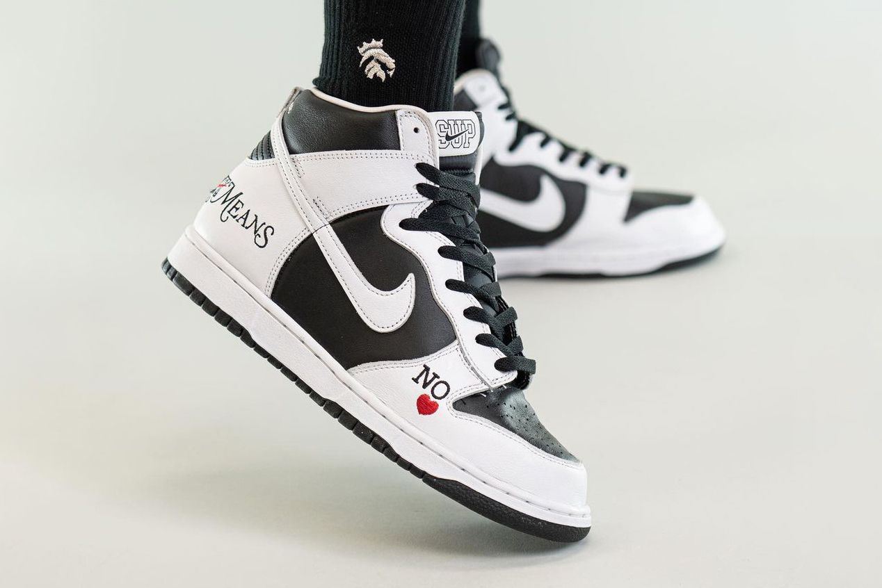 Supreme x Nike SB Dunk High 'By Any Means' Black/White