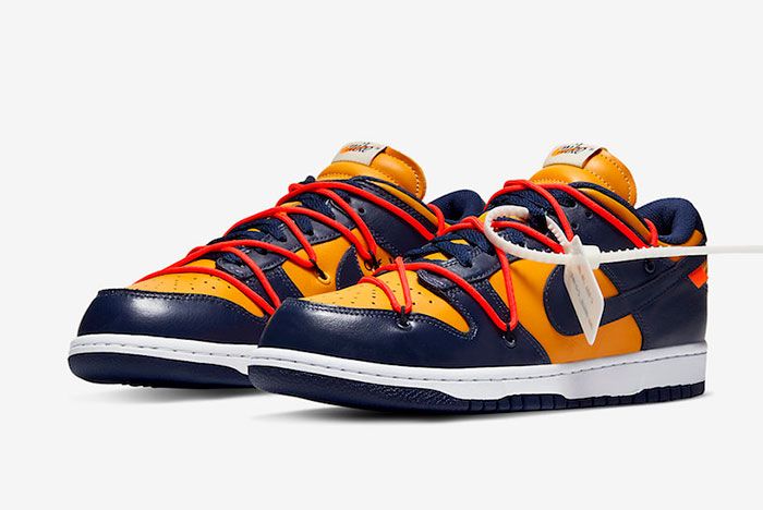 Off White Nike Dunk Low Gold Navy Ct0856 700 Front Angle