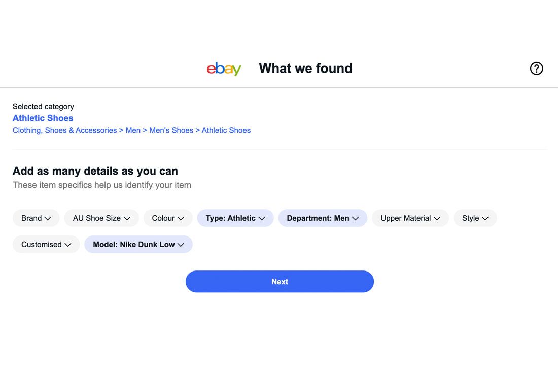 eBay Filter Fields