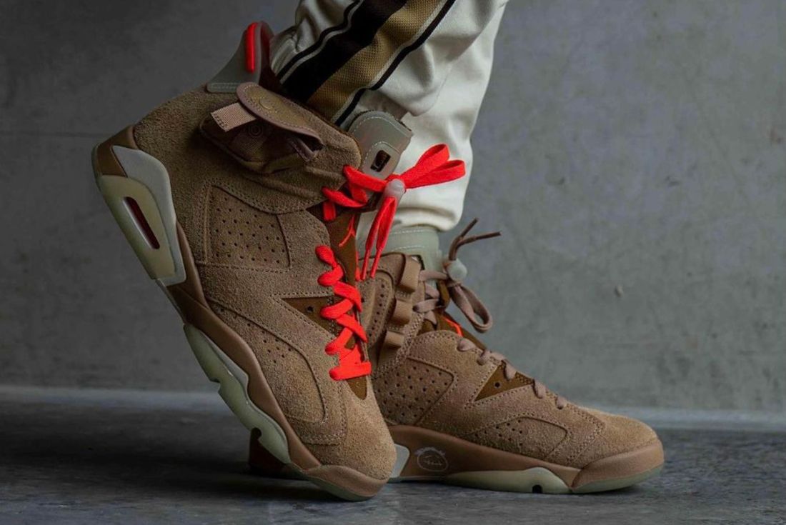 On-Foot Look: Travis Scott x Air Jordan 6 'British Khaki' Up Close