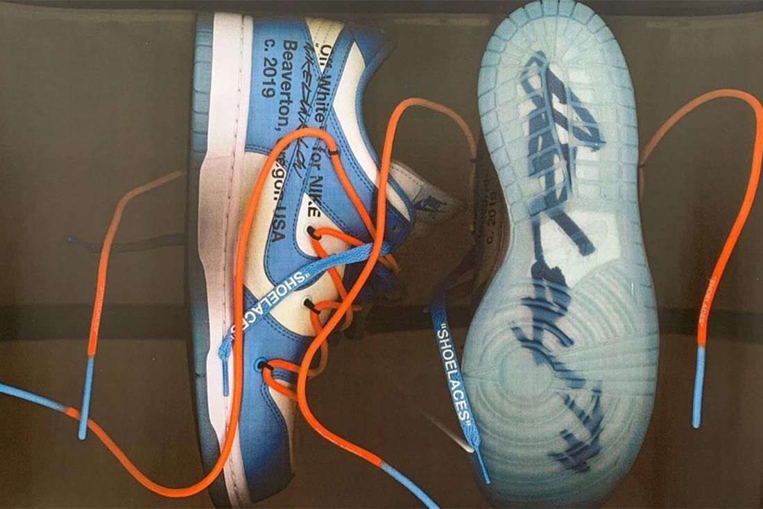 Virgil Abloh Nike Dunk Blue Lateral Side Shot