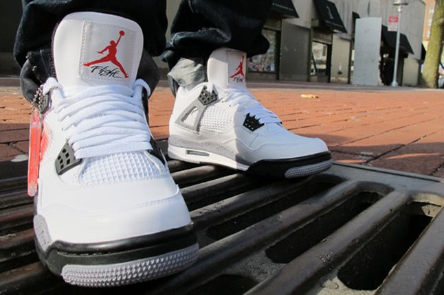 Air Jordan Iv White Cement On Feet 01 1
