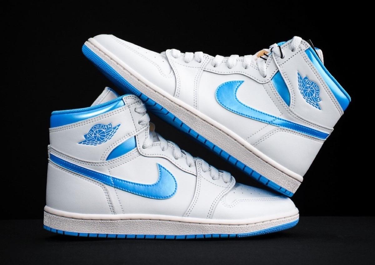 Air Jordan 1 High OG '85 'UNC Metallic' PE on Black Background