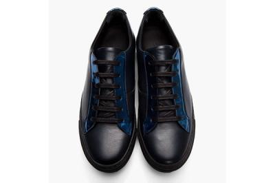 Raf Simons Blk Lthr Rflctive Silver Low Tops Aerial 1