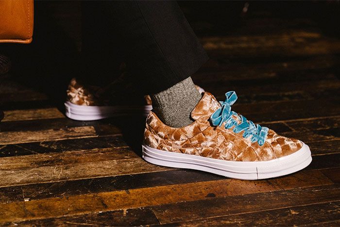 Golf Le Fleur Converse All Star Quilted Brown On Feet Right Side View