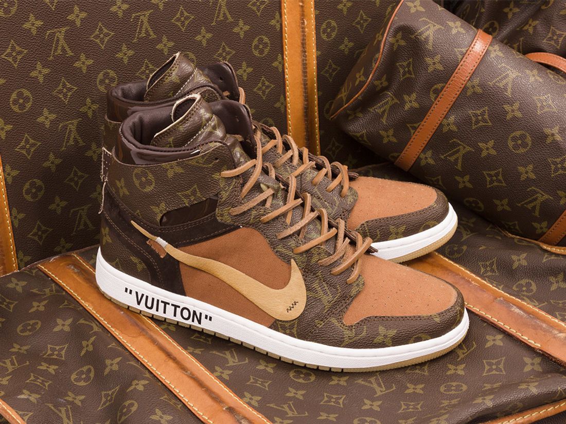 NIKE OFF-LOUIS VUITTON LEATHER BROWN SHOES