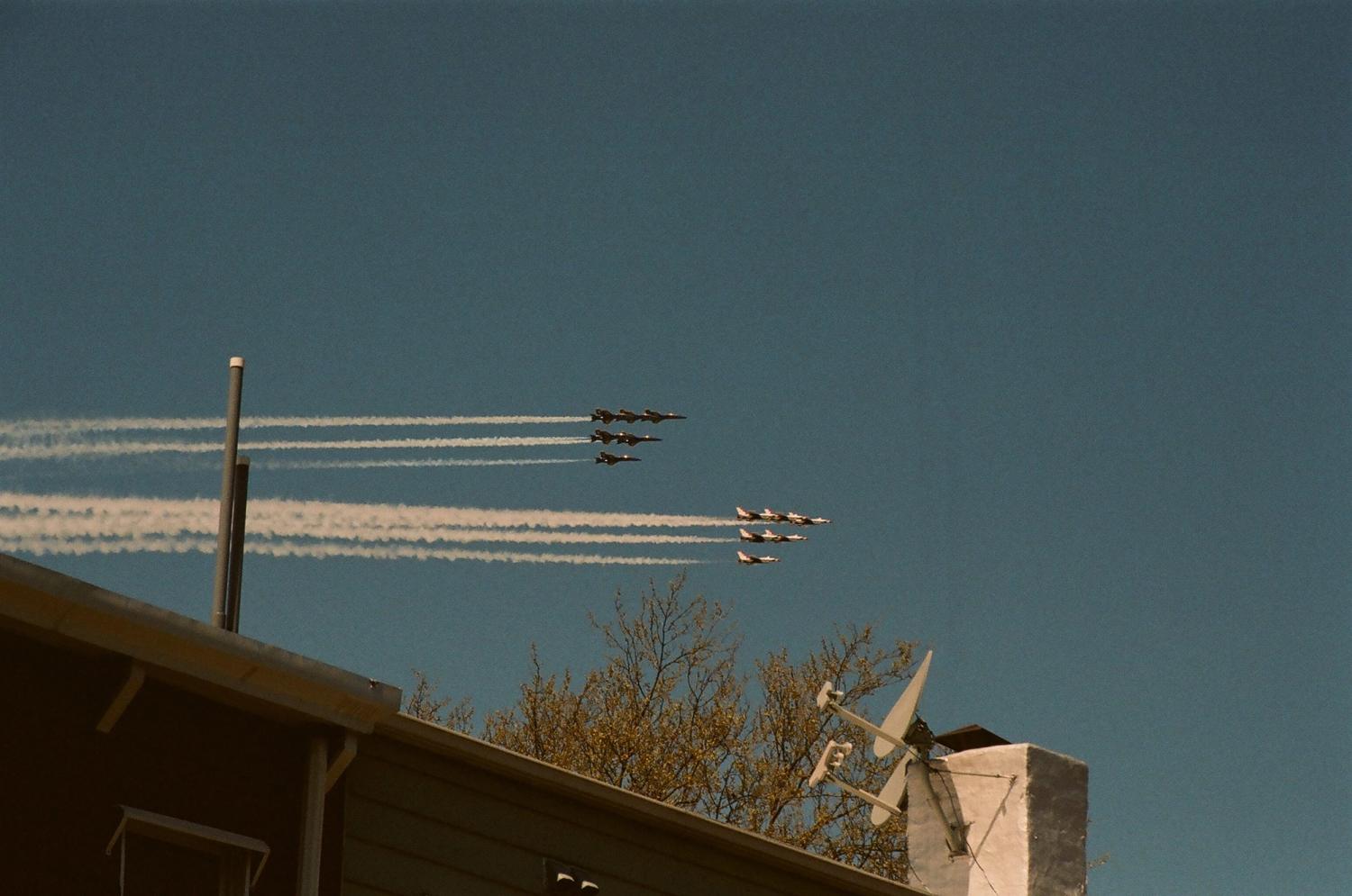 Jets flying over house