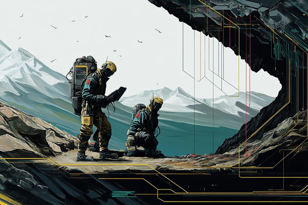 Geologists extracting a core sample