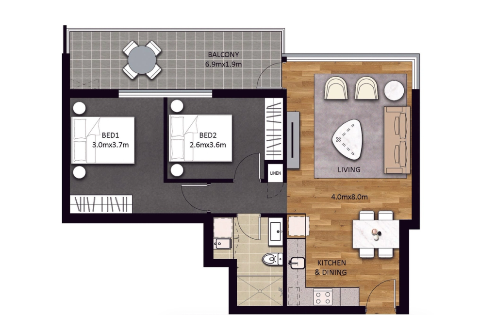 Floor plan of Apt 404/297 Pirie St, Adelaide SA 5000