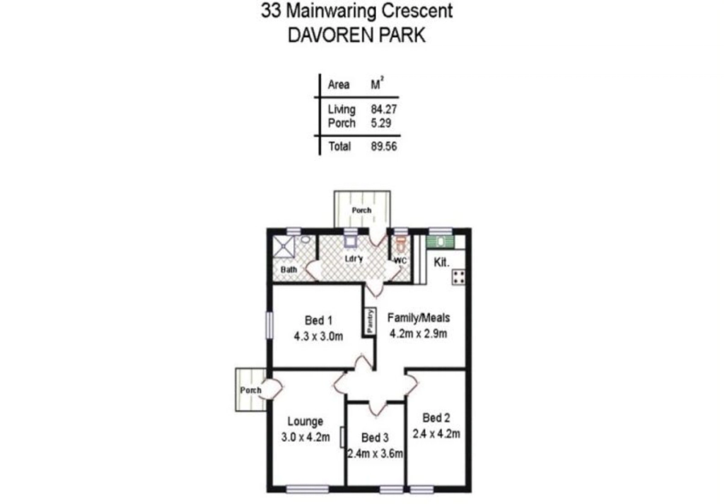Floor plan of 33 Mainwaring Cres, Davoren Park SA 5113