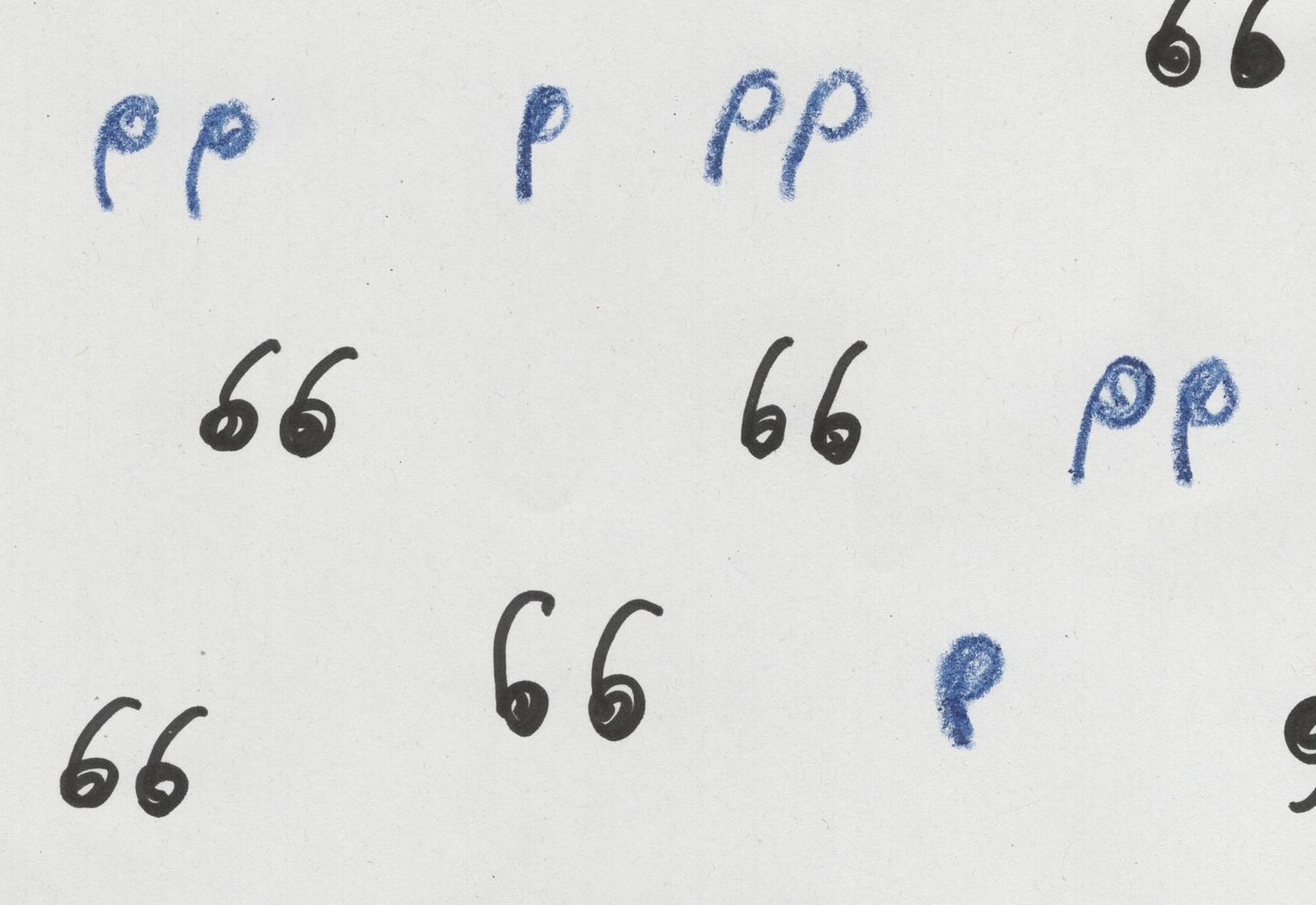 Photograph of hand-drawn quotation marks on paper