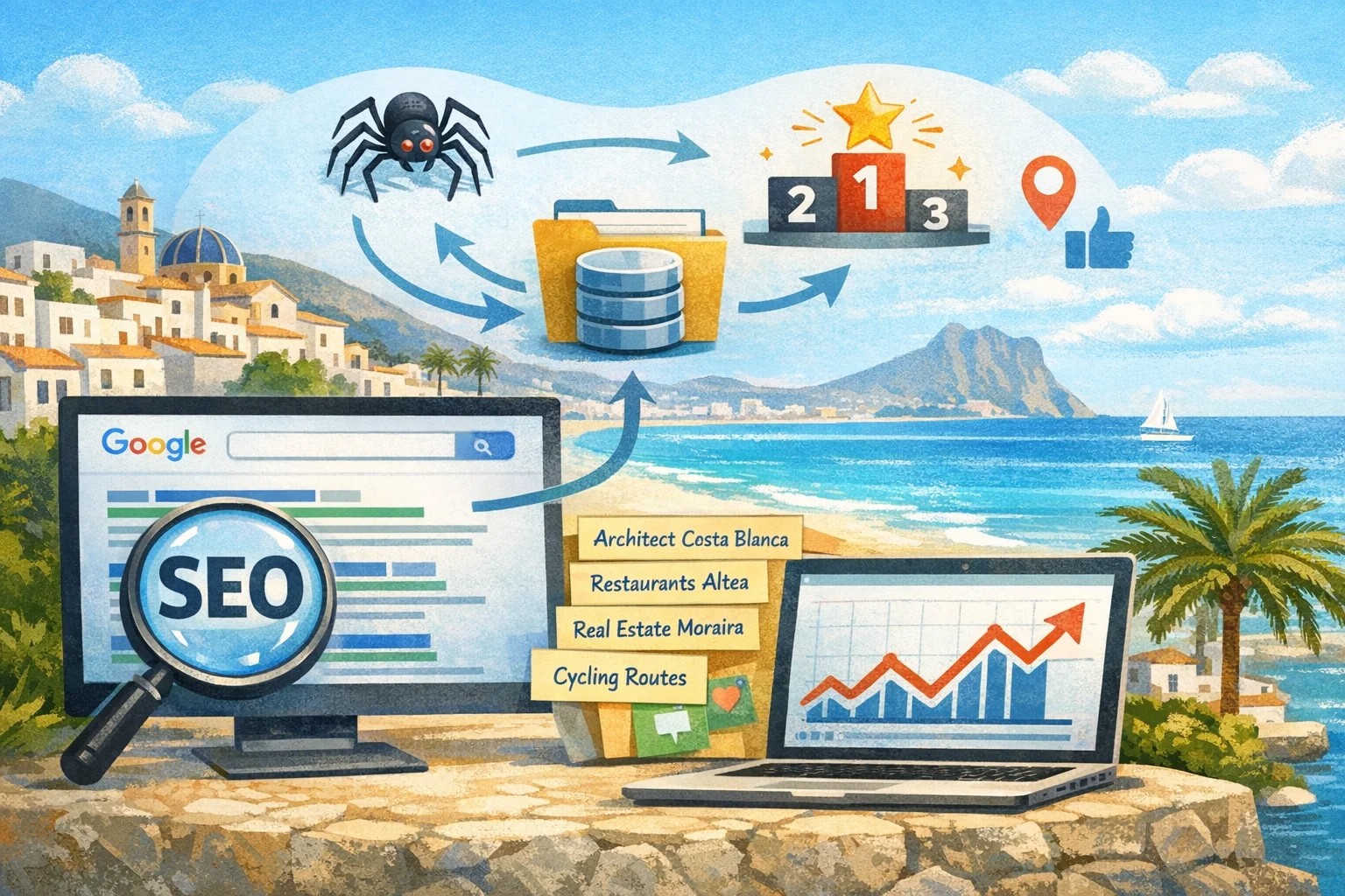 Wat is SEO en waarom is het belangrijk voor bedrijven aan de Costa Blanca? Leer hoe zoekmachines werken en hoe je beter online gevonden wordt.