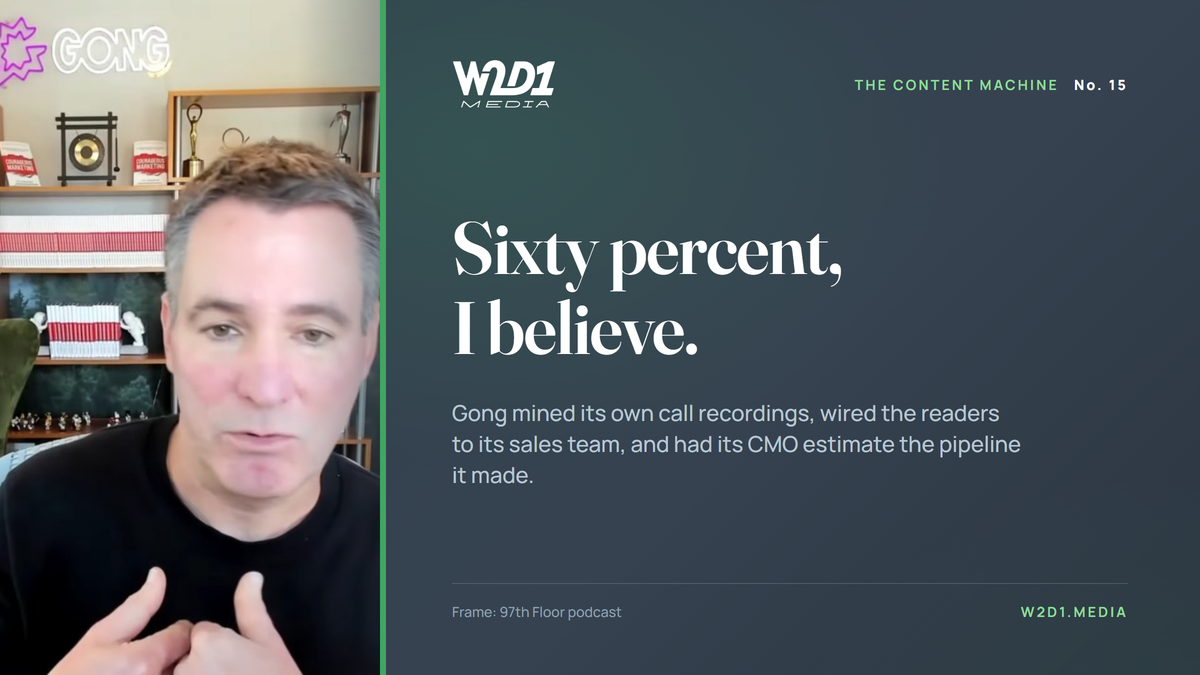 How Gong turned its own call recordings into a research series, wired the readers to its sales team, and had its marketing chief put it at 60 percent of pipeline