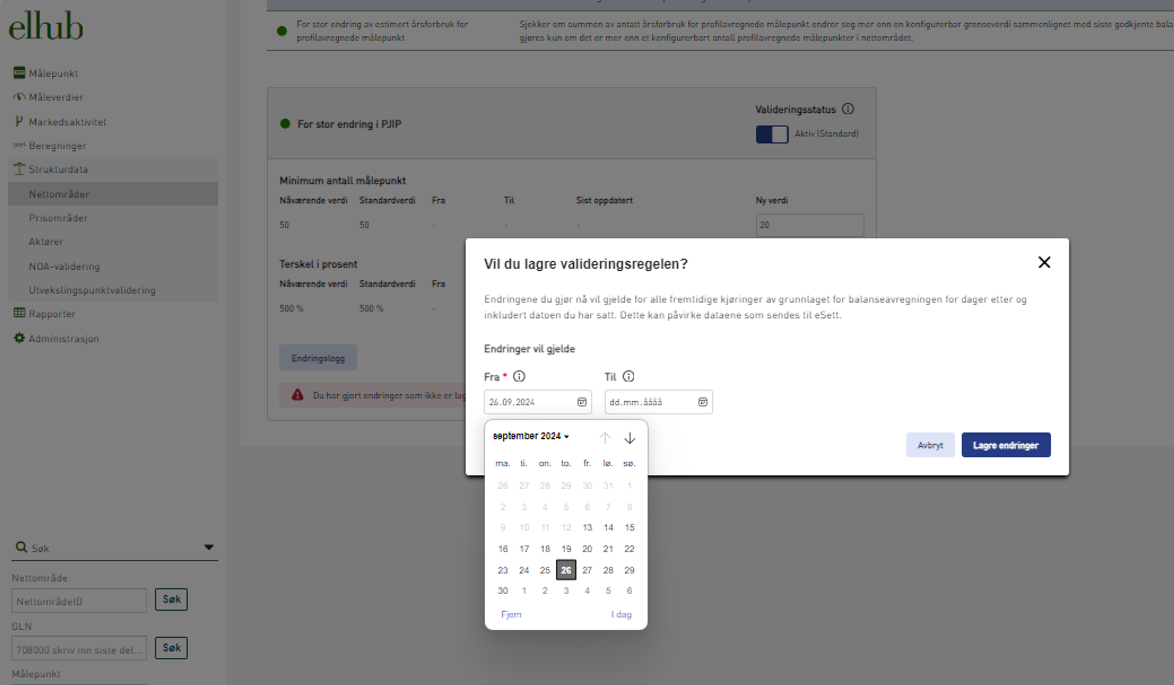 bilde på valideringsregler og datovalg