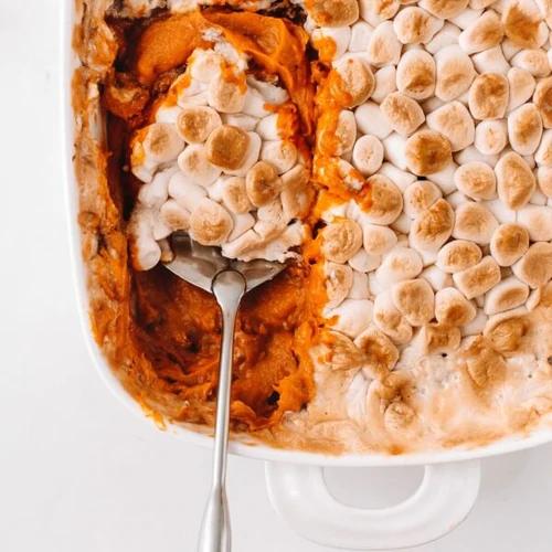 Almond Cow's Sweet Potato Casserole with homemade walnut pulp crumble
