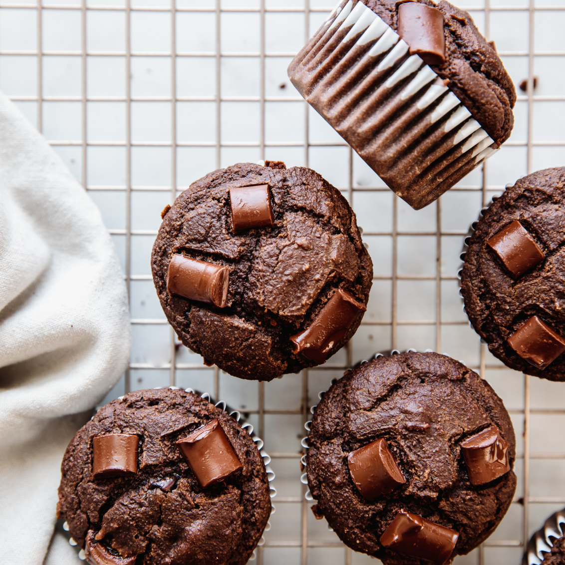 Pro Chocolate muffins on a drying rack
