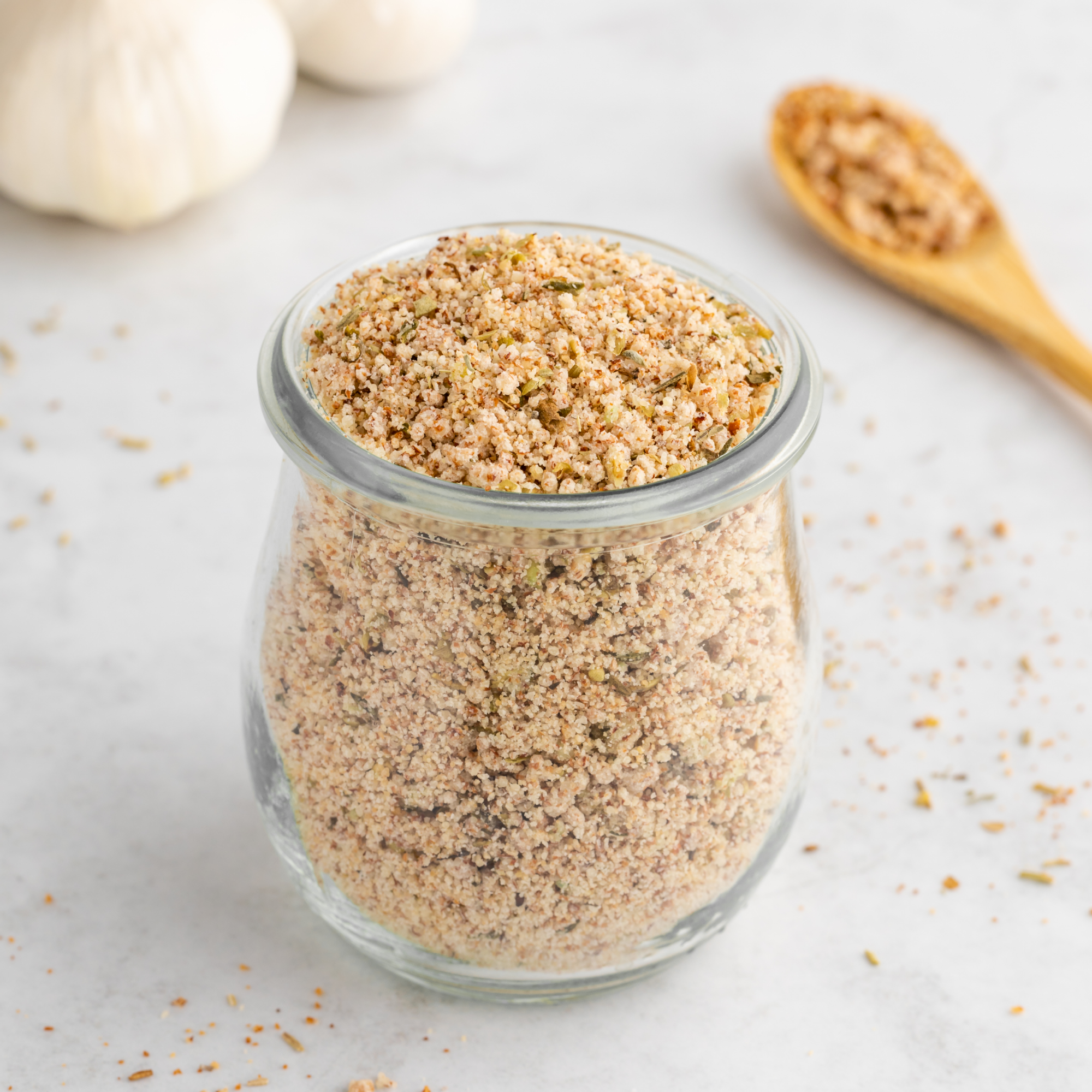 Garlic Herb Almond Pulp Breadcrumbs made from leftover almond pulp from the Almond Cow