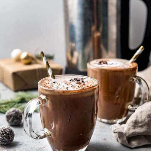 Decadent dairy-free Peppermint Hot Chocolate made with Almond Cow milk