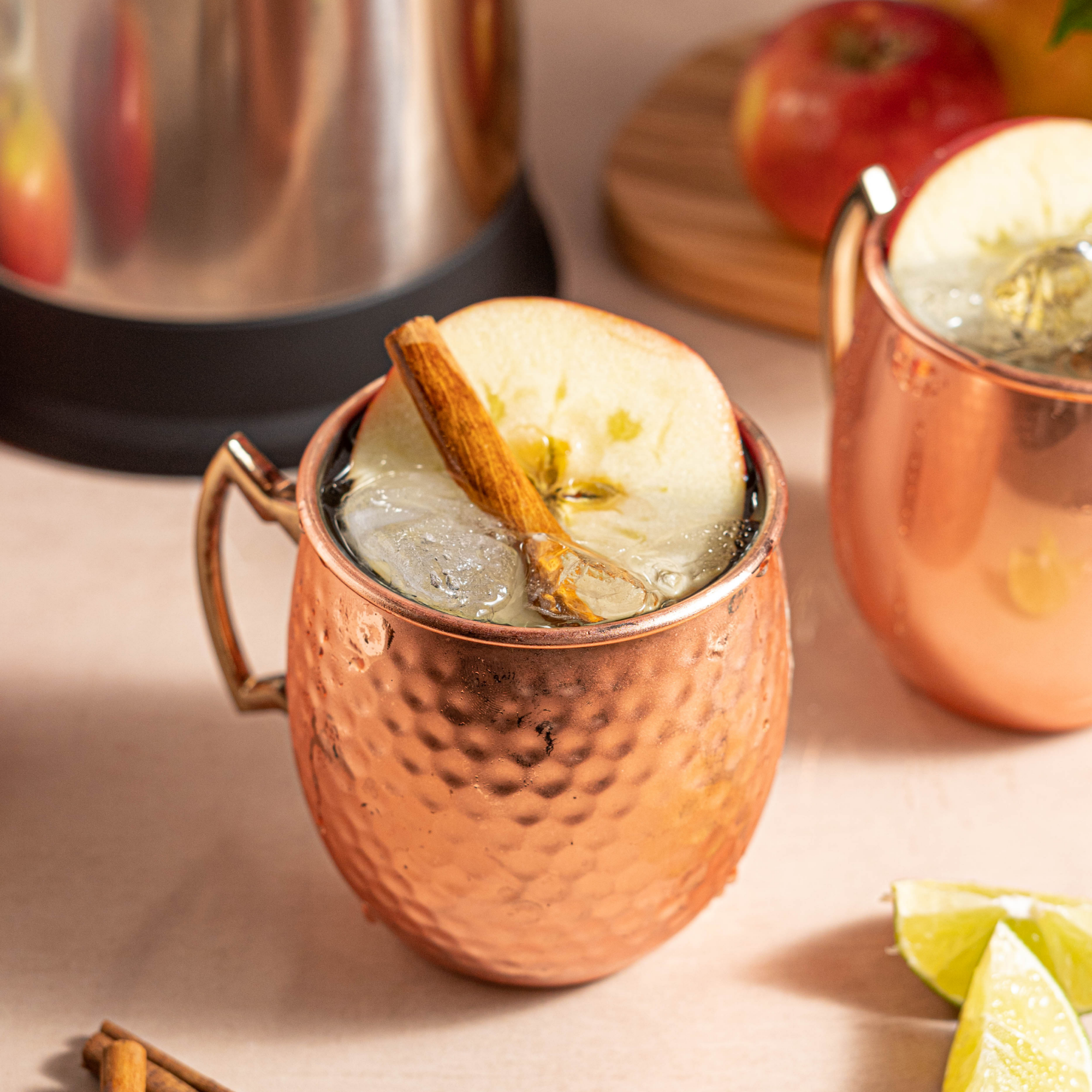 Enjoy a spicy, seasonal Mocktail Mule Full flavor from ginger beer, cinnamon, apples and limes prepared with Almond Cow
