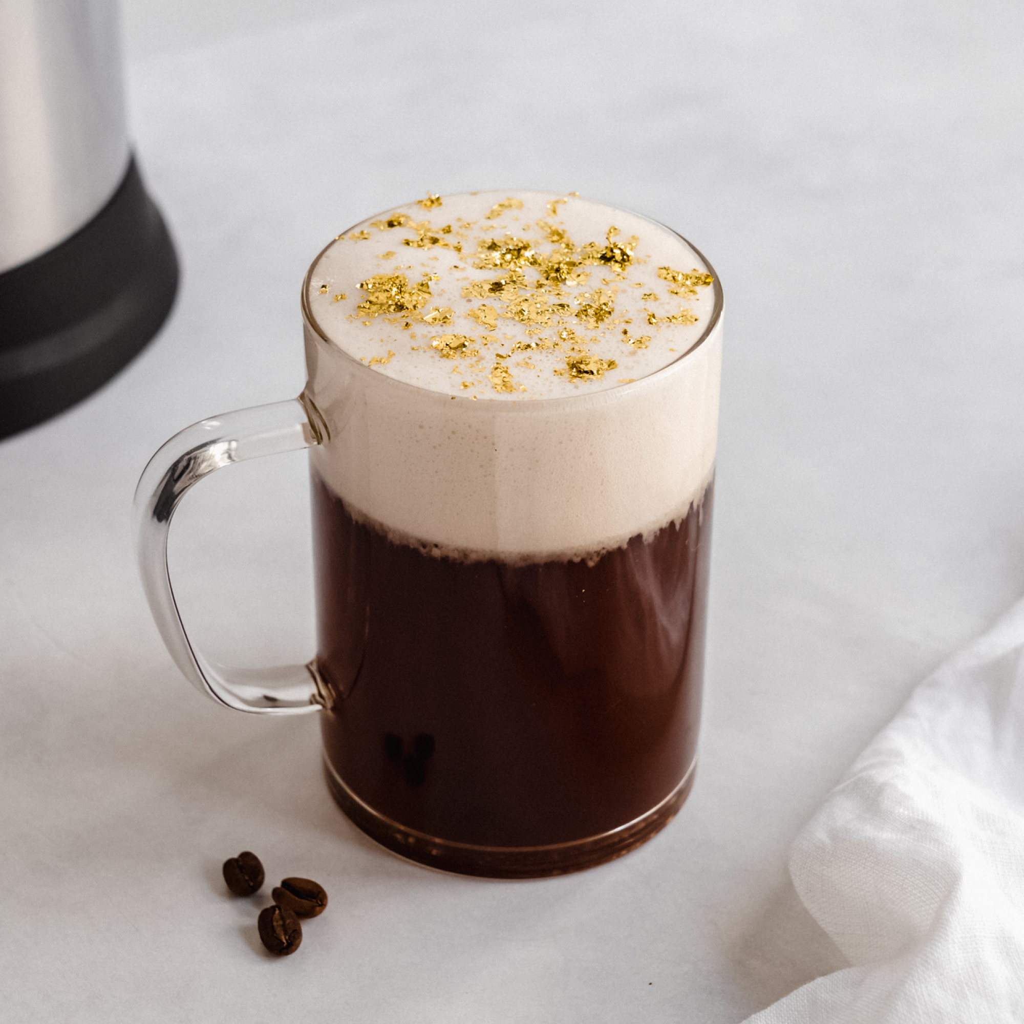Irish Coffee with Almond Milk Foam & Gold Flakes Recipe