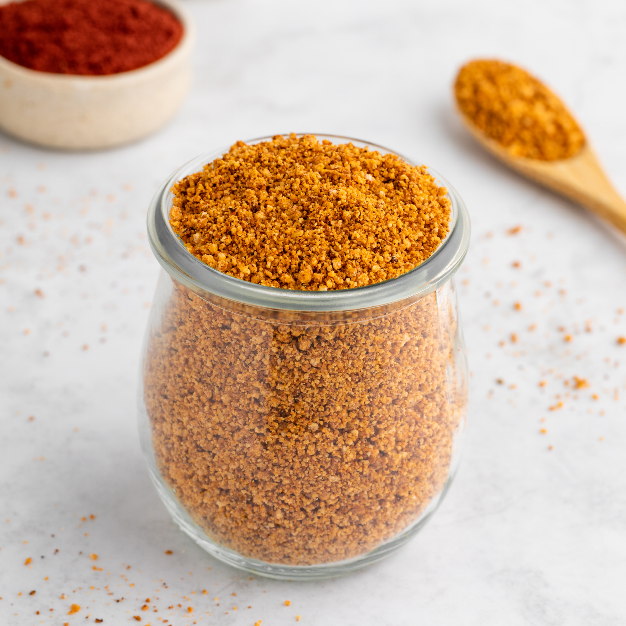 Spicy paprika almond breadcrumbs with a dash of cayenne, perfect for enriching any dish