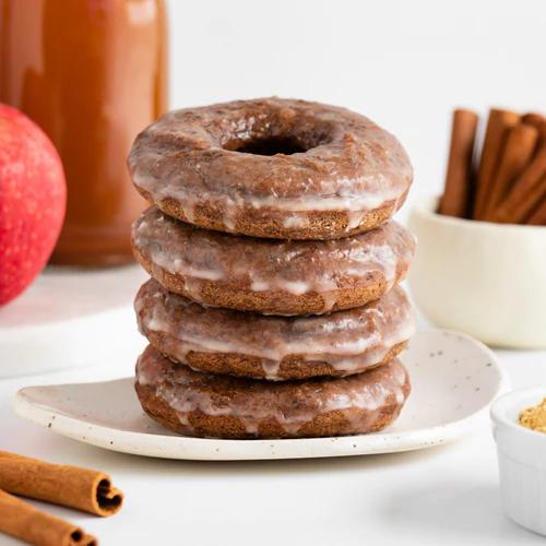 Delicious chai spiced donuts with creamy apple cider glaze made using Almond Cow pulp