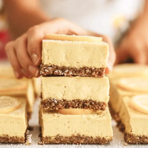 Spring-inspired vegan lemon squares recipe with almond pulp from the Almond Cow