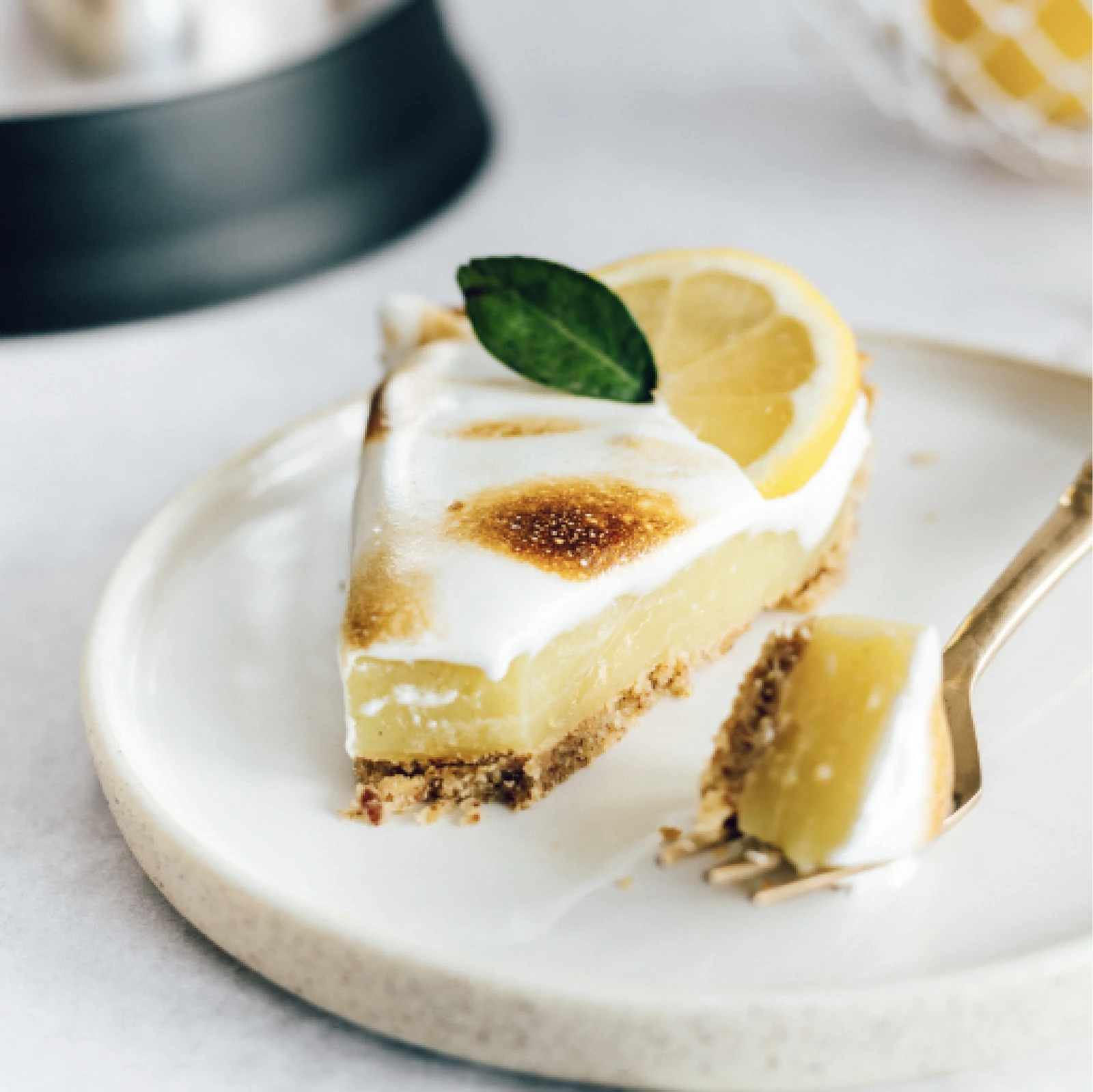 Delicious vegan lemon meringue tart made with Almond Cow pulp