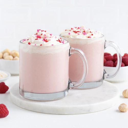 Fresh and fruity Raspberry White Hot Chocolate made with Almond Cow machine