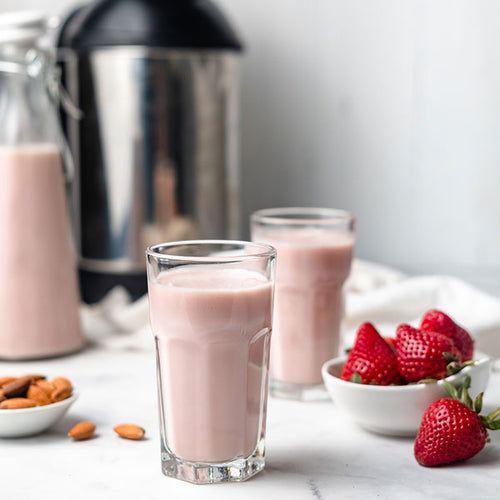 Healthy homemade Strawberry Almond Milk using the Almond Cow machine