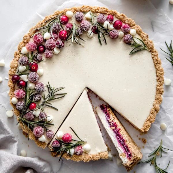 Delicious homemade white chocolate cranberry tart crafted using Almond Cow machine