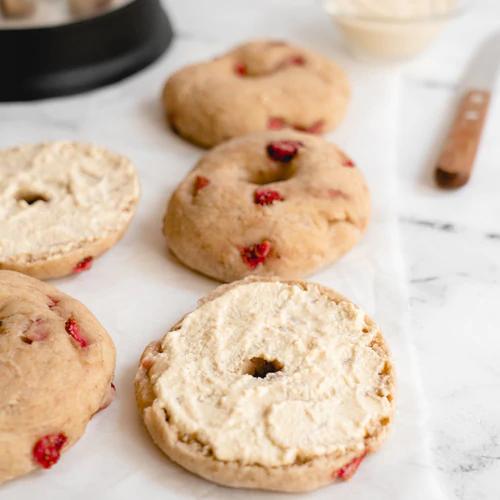 Homemade Strawberry Bagels using PeCashew milk and pulp from Almond Cow