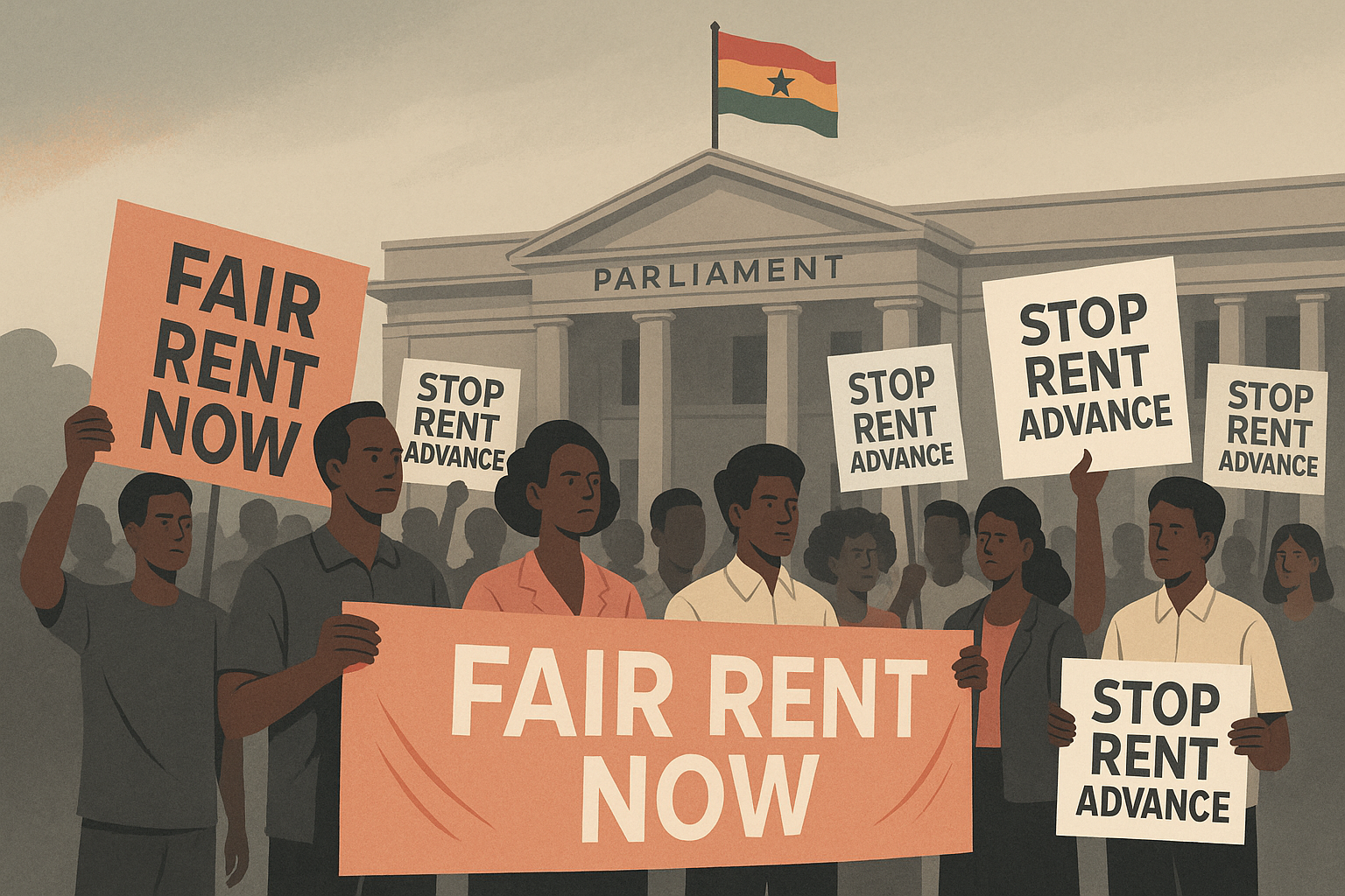 Protesters outside Ghana’s Parliament over rising rents.